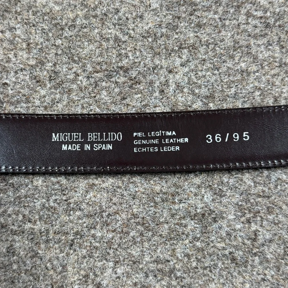 Miguel Bellido Brown Genuine Leather Belt Mens Size 36 Silver Tone Square Buckle